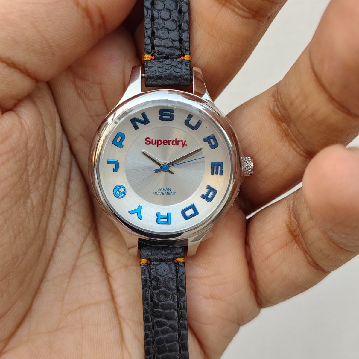 Super Dry - SYL155U - Silver/White/Blue and Black - Leather Strap - Original - Women's Watch