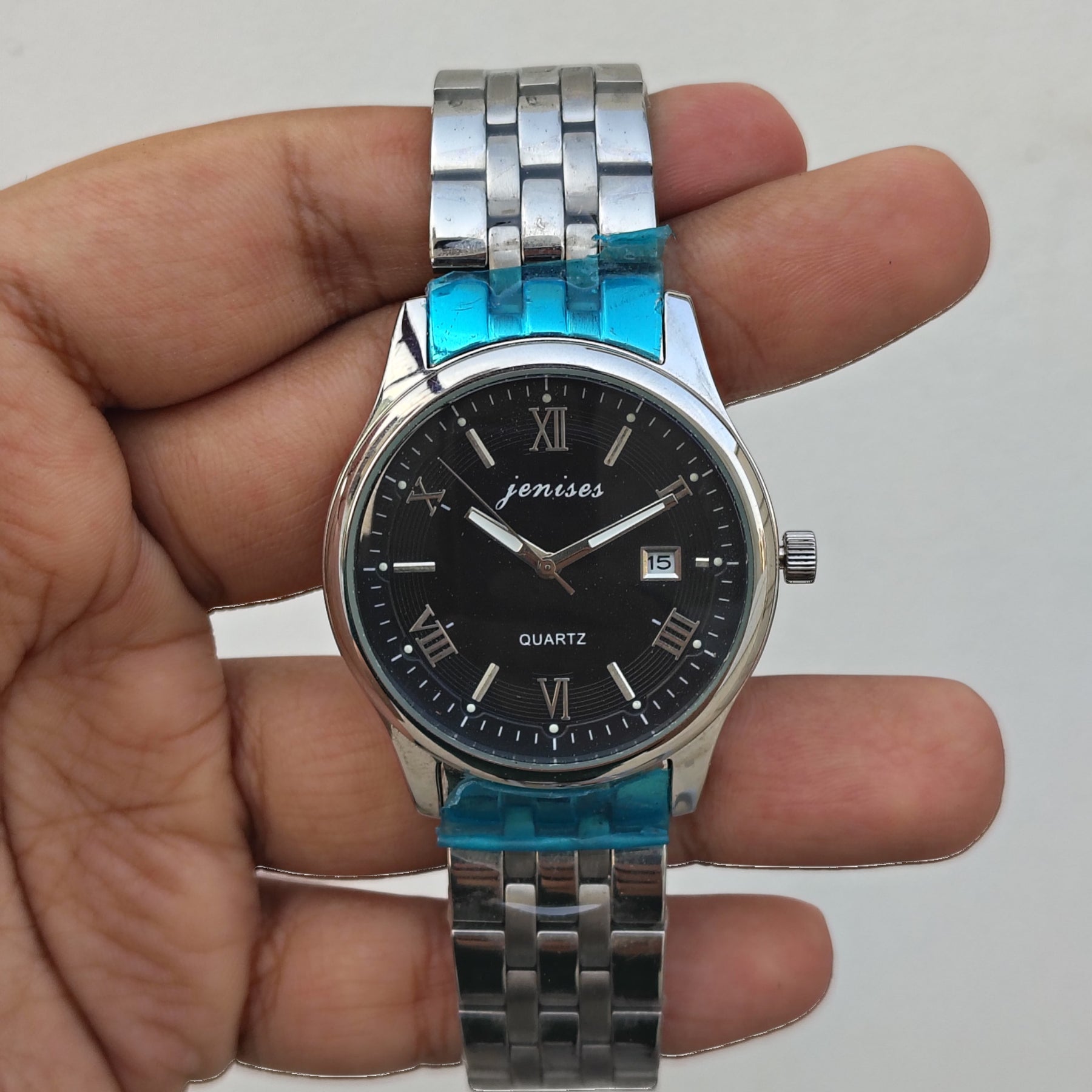 Jenises - Date Function - Silver/Black - 39mm - Quartz - Men's Watch