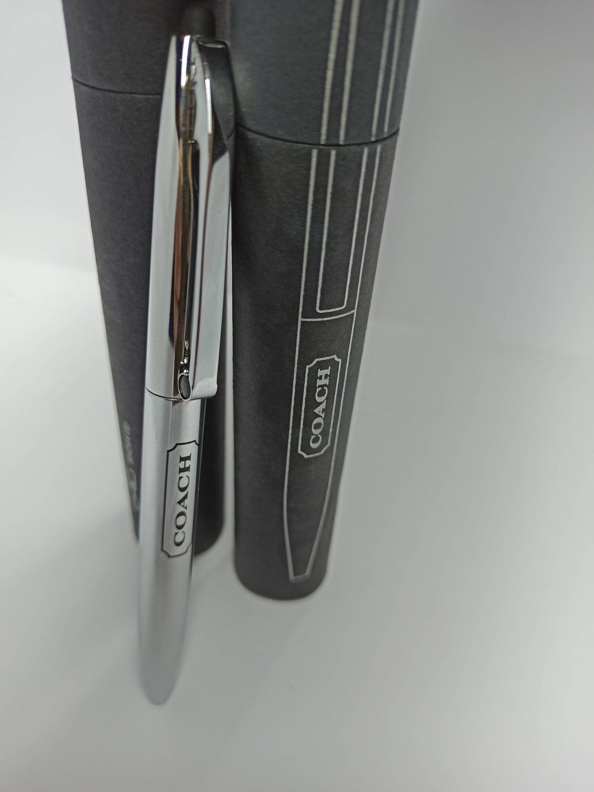Coach - Luxury Pen - Stylus on Top - Brand Box - Black Ink - Metal Body - Silver Color - CHECKOUT