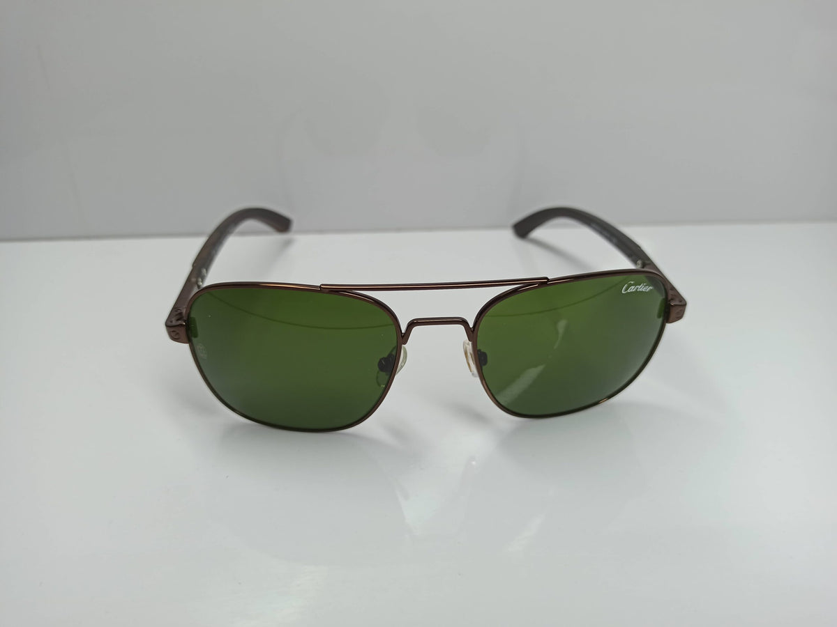 Cartier - SG10 - Pilot - Wooden Legs - Dark Brown - Metal - Glass Lens - Premium Sunglass - CHECKOUT