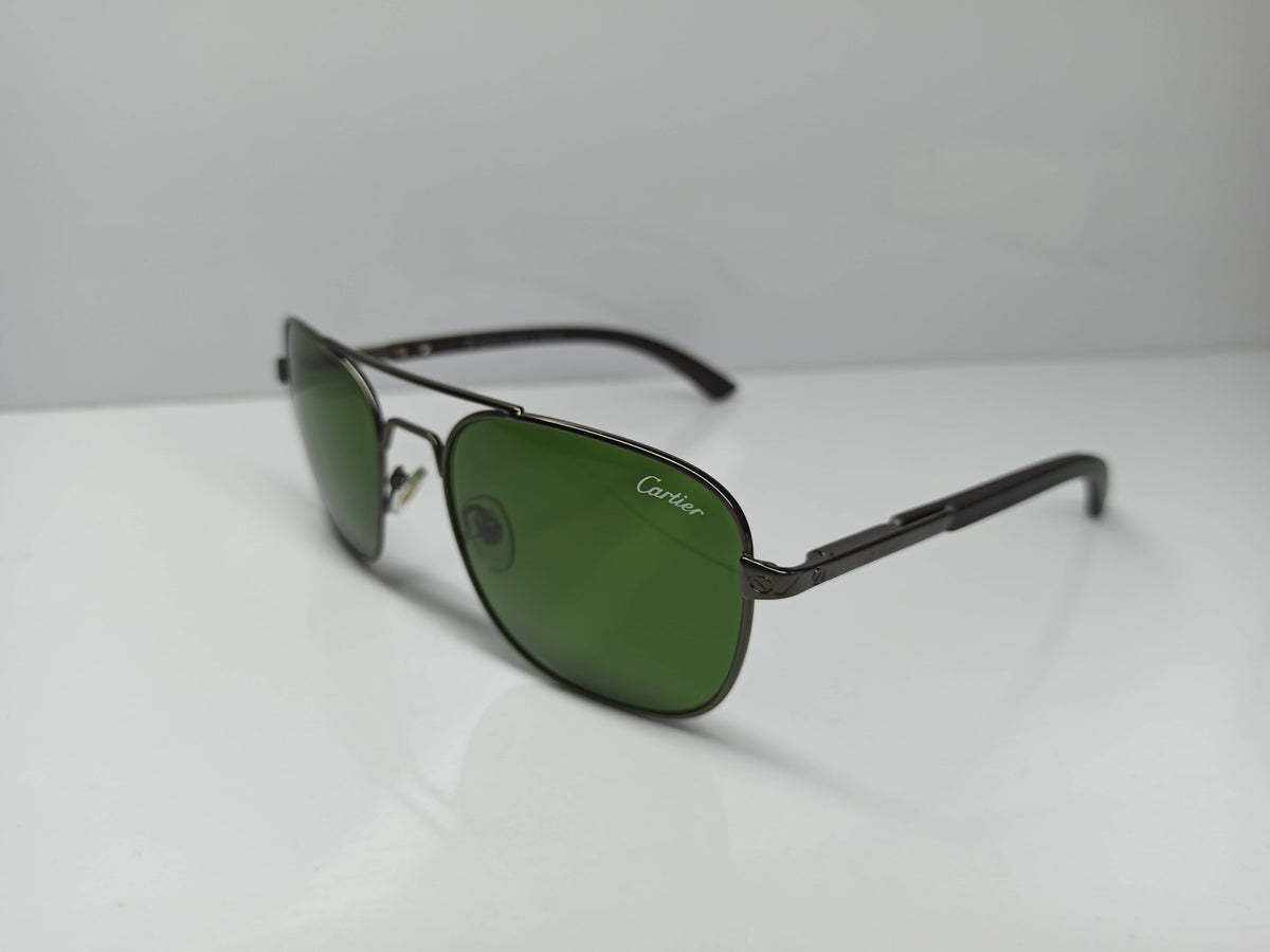Cartier - SG11 - Pilot - Wooden Legs - Dark Grey - Metal - Glass Lens - Premium Sunglass - CHECKOUT