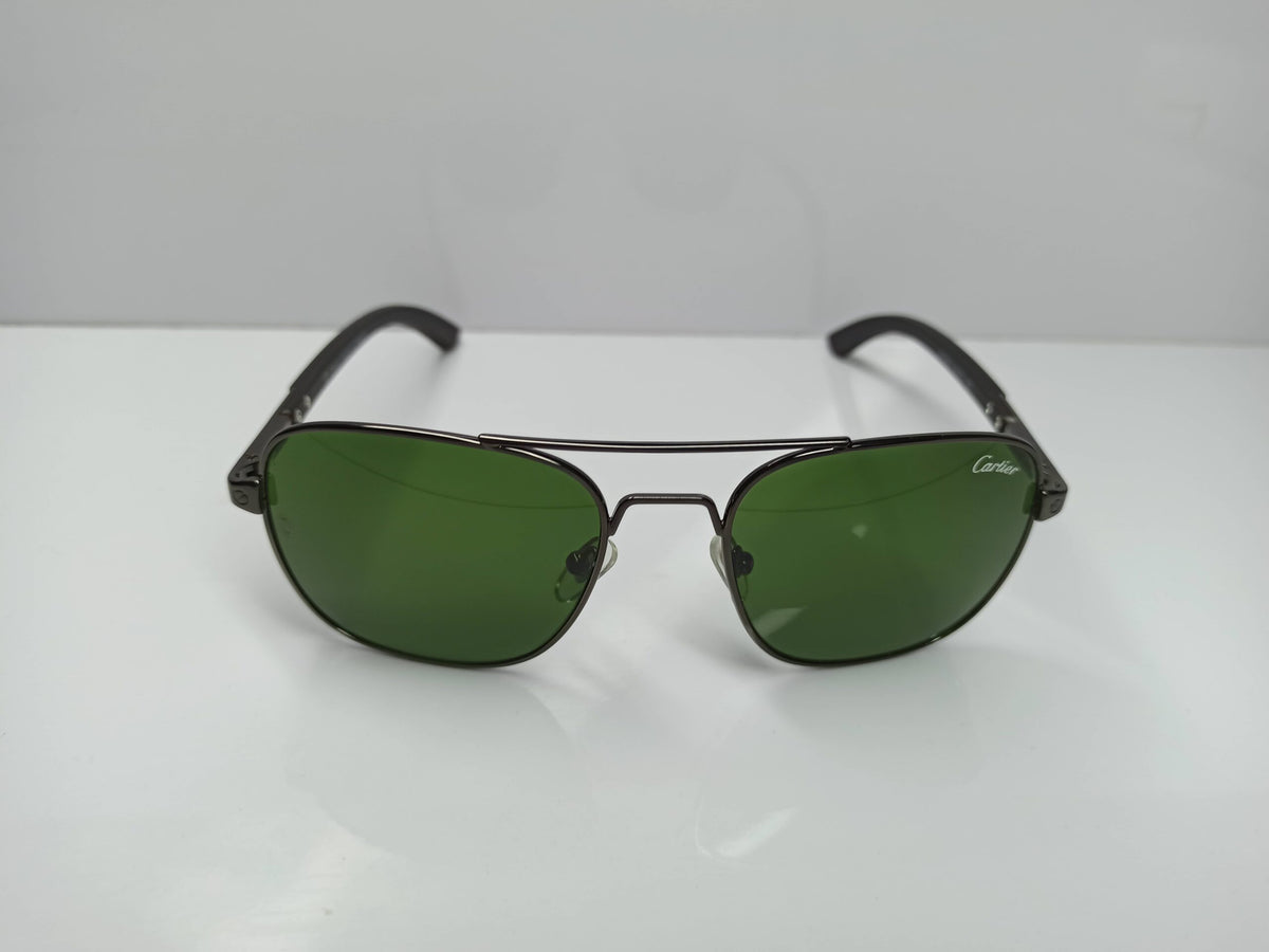 Cartier - SG11 - Pilot - Wooden Legs - Dark Grey - Metal - Glass Lens - Premium Sunglass - CHECKOUT