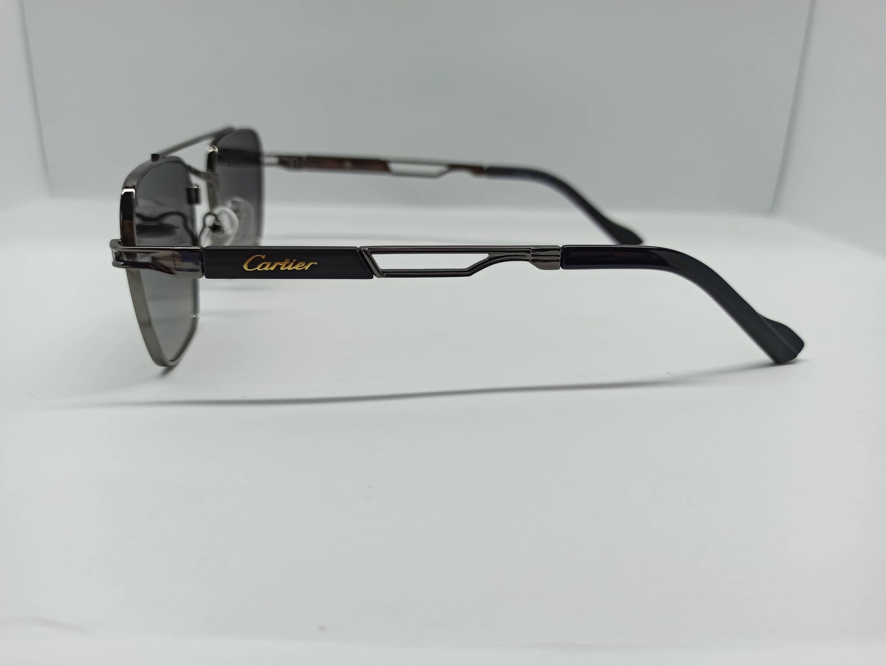 Cartier - SG279 - Grey/Black - Metal - Polycarbonate Lens - Purple Lens - Premium Sunglass - CHECKOUT